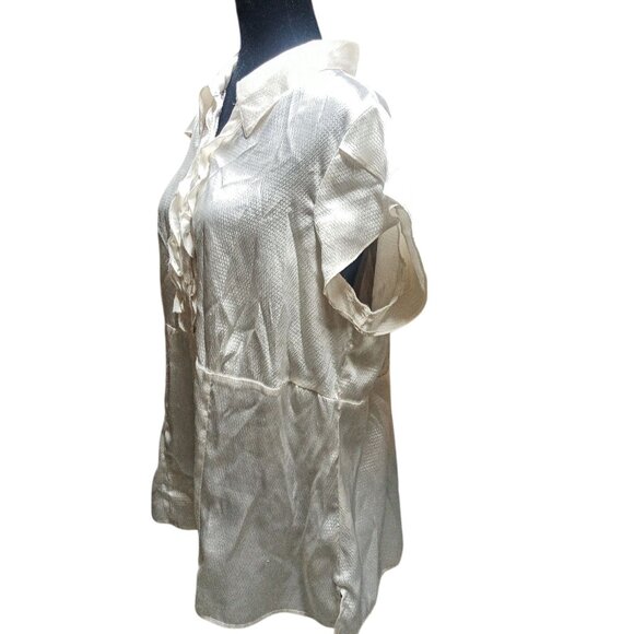 Notations Women's Plus Size 2X Ivory Ruffled Short Sleeve Blouse - Picture 3 of 6